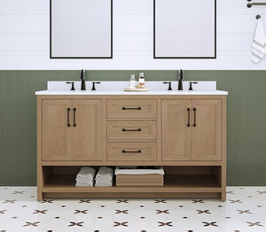 55" Double Bathroom Vanity with Ceramic Sinks