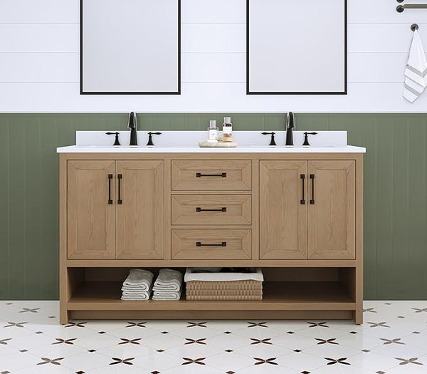 55" Double Bathroom Vanity with Ceramic Sinks