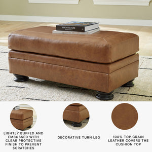 Leather Rectangular Ottoman with Decorative Turn Legs