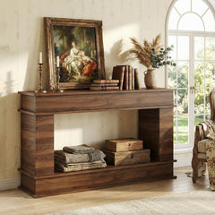 63-Inch Farmhouse Console Table with Open Shelves