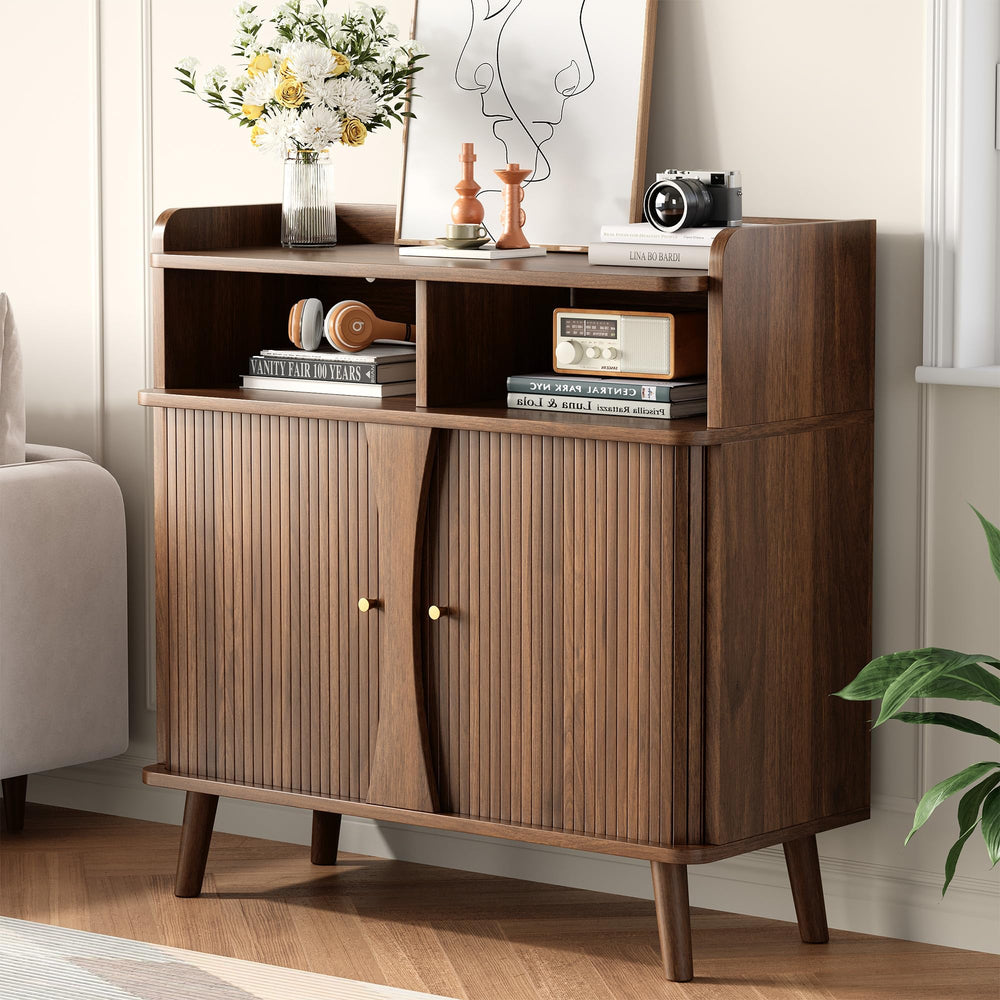 Buffet Sideboard Cabinet with Roller Shutter Sliding Doors & Adjustable Shelves