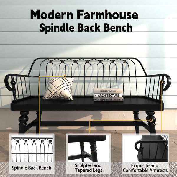Spindle Back Farmhouse Bench