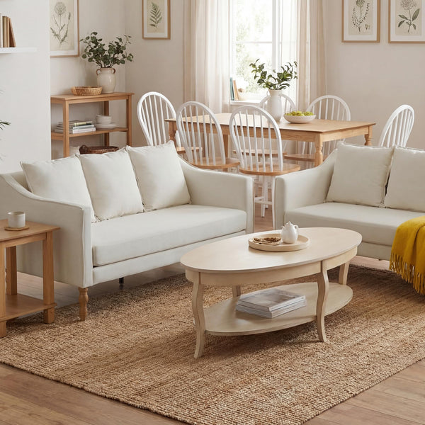 Farmhouse Loveseat Sofa with Wood Legs – 63" 3-Seater Couch