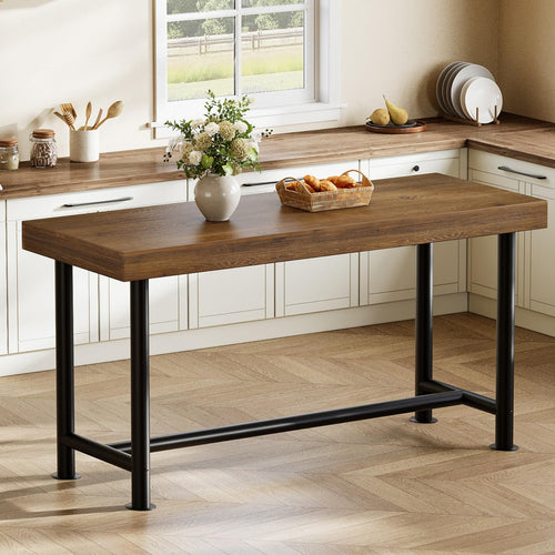 63" Solid Wood Rectangular Bar Table with Metal Legs