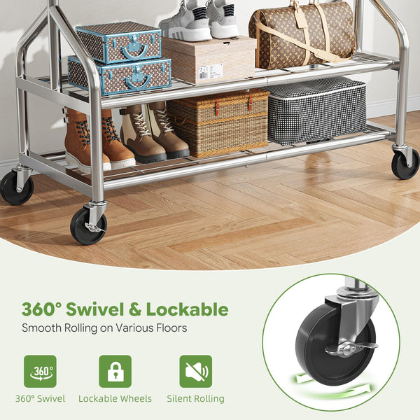 Heavy Duty Rolling Clothes Rack with Shelves