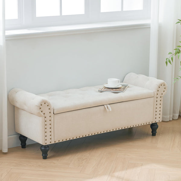 51" Linen Storage Ottoman Bench with Hidden Compartment