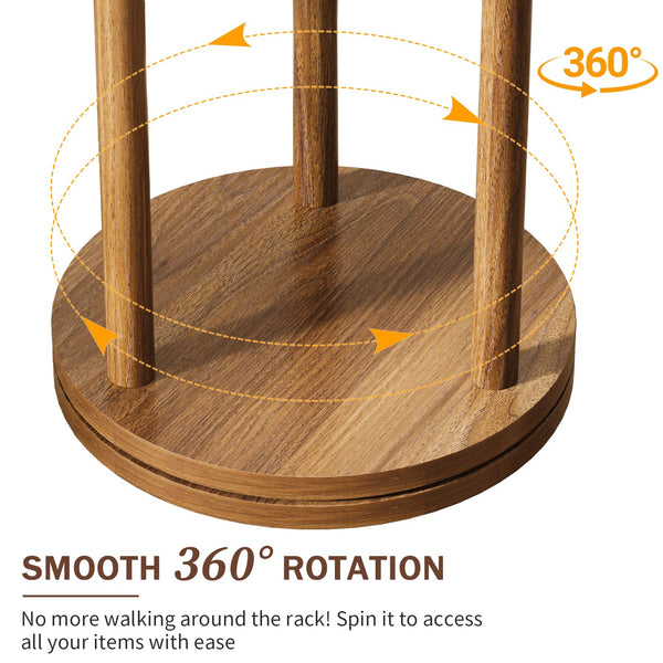 360° Rotating Freestanding Coat Rack with 9 Hooks & 3 Shelves – Solid Rubberwood Hall Tree