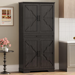 Farmhouse Kitchen Pantry Cabinet with Sliding Racks & Door Shelves