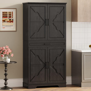 Farmhouse Kitchen Pantry Cabinet with Sliding Racks & Door Shelves
