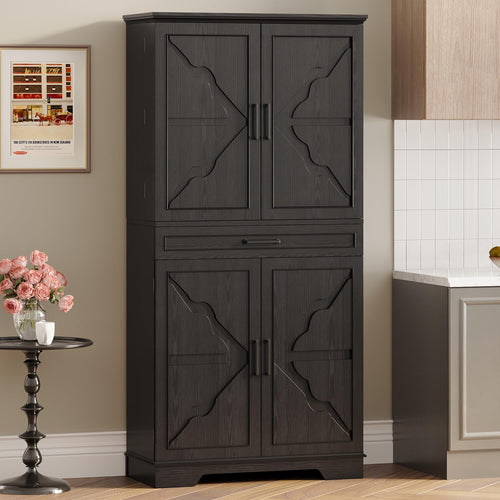 Farmhouse Kitchen Pantry Cabinet with Sliding Racks & Door Shelves