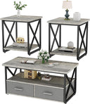 3 Piece Coffee Table Set with Fabric Drawers and Storage Shelves