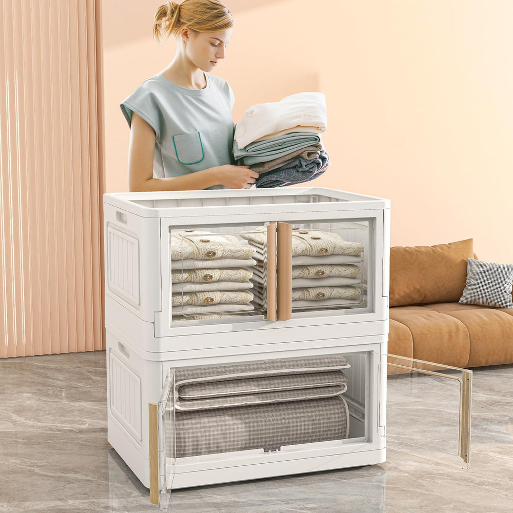 Collapsible Storage Bins with Lids & Wheels – 92Qt Foldable Stackable Bins