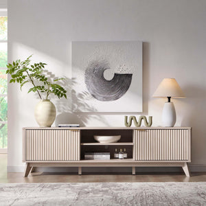 70" Mid Century Modern Fluted TV Stand with Storage Cabinets
