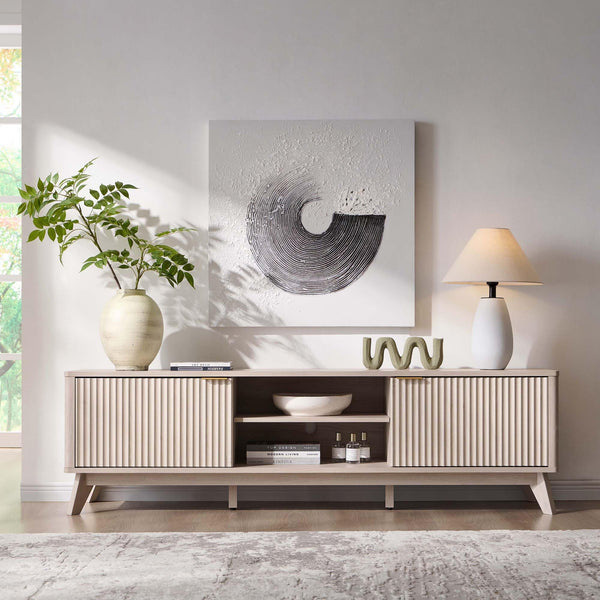 70" Mid Century Modern Fluted TV Stand with Storage Cabinets