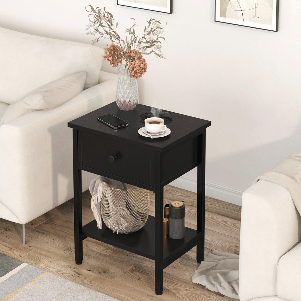 Nightstand Set of 2 with Drawers & Storage Shelf