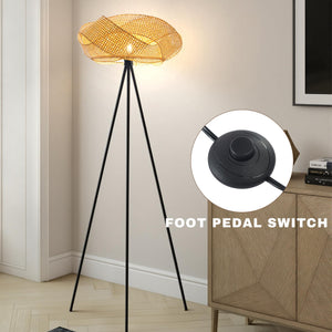 Bamboo Tripod Floor Lamp with Handwoven Lotus Shade