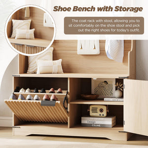 Hall Tree with Bench, Shoe Storage & LED Light