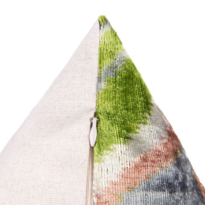 Velvet Throw Pillow – 20x20 Ikat Pattern | Green, Gray & Beige
