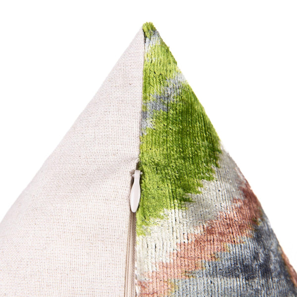 Velvet Throw Pillow – 20x20 Ikat Pattern | Green, Gray & Beige