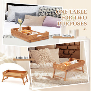 Rattan Breakfast Tray with Foldable Legs