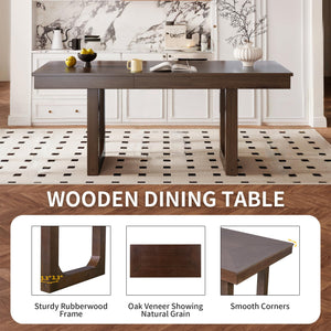 7-Piece Extendable Farmhouse Dining Table Set with 6 Upholstered Chairs