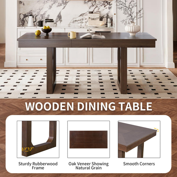 7-Piece Extendable Farmhouse Dining Table Set with 6 Upholstered Chairs