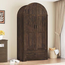 2-Door Arched Armoire Wardrobe with Mirror, Lights & Drawers