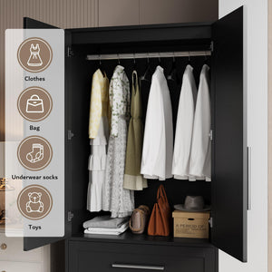 2-in-1 Wooden Armoire Wardrobe Closet with Drawers