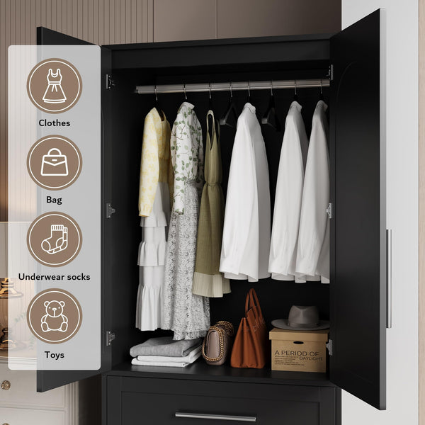 2-in-1 Wooden Armoire Wardrobe Closet with Drawers