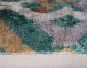 Velvet Ikat Throw Pillow 16x24 – Gold Green Orange