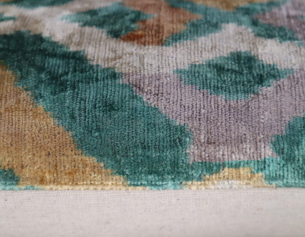 Velvet Ikat Throw Pillow 16x24 – Gold Green Orange