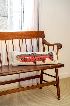 Hand-Hooked Wool Trout Throw Pillow 8" x 24"