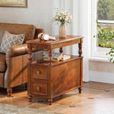 Mid-Century Wood End Table with 2 Drawers and Storage Shelf