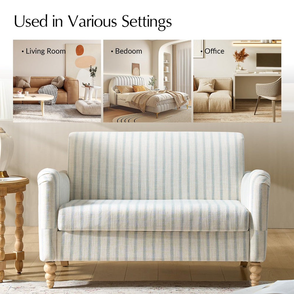 Compact Farmhouse Loveseat Sofa with Rubberwood Legs
