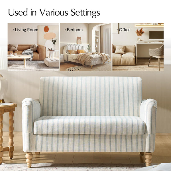 Compact Farmhouse Loveseat Sofa with Rubberwood Legs