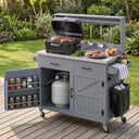 Outdoor Kitchen Island with High Shelf and Storage Cabinet