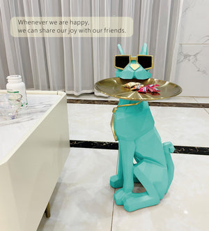 Dog Sculpture Side Table with Stainless Steel Tray