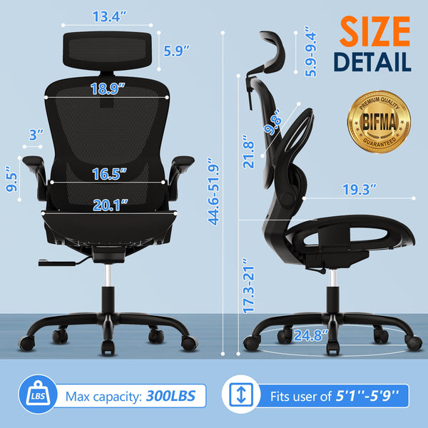 Ergonomic Mesh Office Chair with Flip-Up Armrests