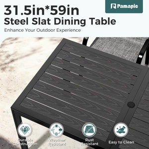 7-Piece Outdoor Patio Dining Set – Steel Slat Table & Textilene Chairs
