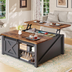 Lift Top Coffee Table with Hidden Storage and Adjustable Shelves