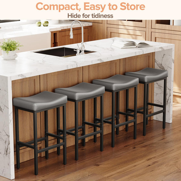 24" Counter Height Bar Stools – Faux Leather Saddle Seat, Metal Legs