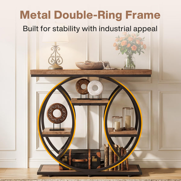 4-Tier Console Table with Circle Metal Frame