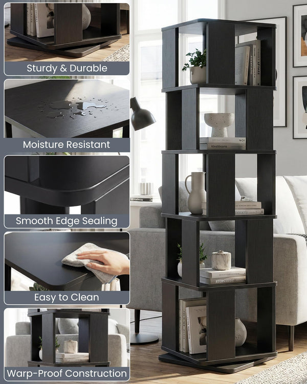 5-Tier Rotating Bookshelf with 360° Swivel Base