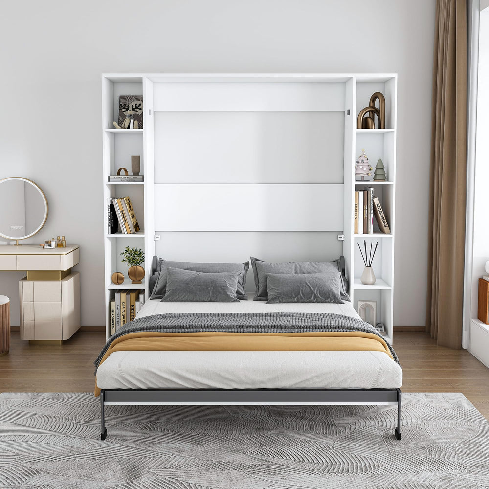 Queen Murphy Bed with Storage Cabinet – White