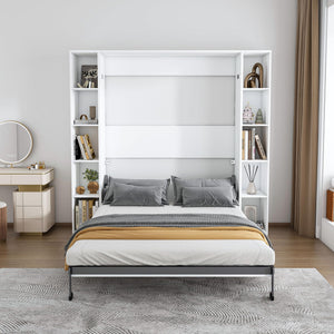 Queen Murphy Bed with Storage Cabinet – White