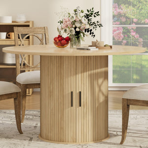 47" Round Dining Table with Storage Shelf & Sliding Door
