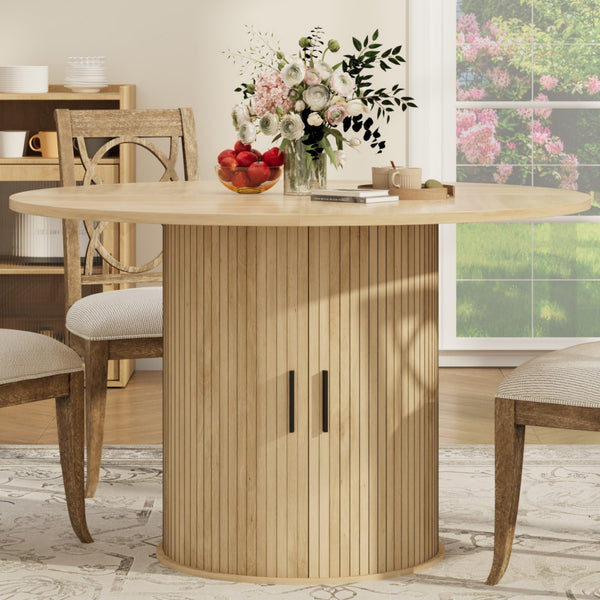 47" Round Dining Table with Storage Shelf & Sliding Door