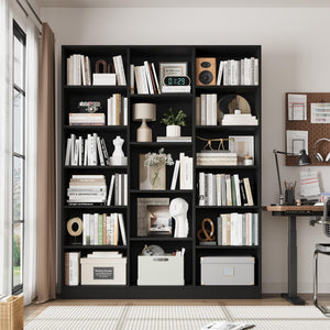 Triple Wide 6-Tier Bookshelf with 17 Open Display Shelves, 74" Tall