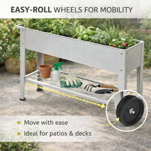 40" Raised Garden Bed with Wheels & Storage Shelf – Metal Planter Box