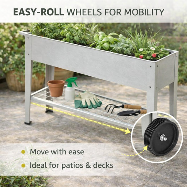 40" Raised Garden Bed with Wheels & Storage Shelf – Metal Planter Box